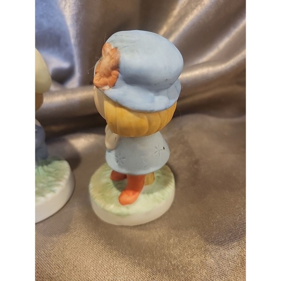 Vintage Japan Ceramic Boy With Dog And Girl With Cat Figurines - Picture 5 of 9